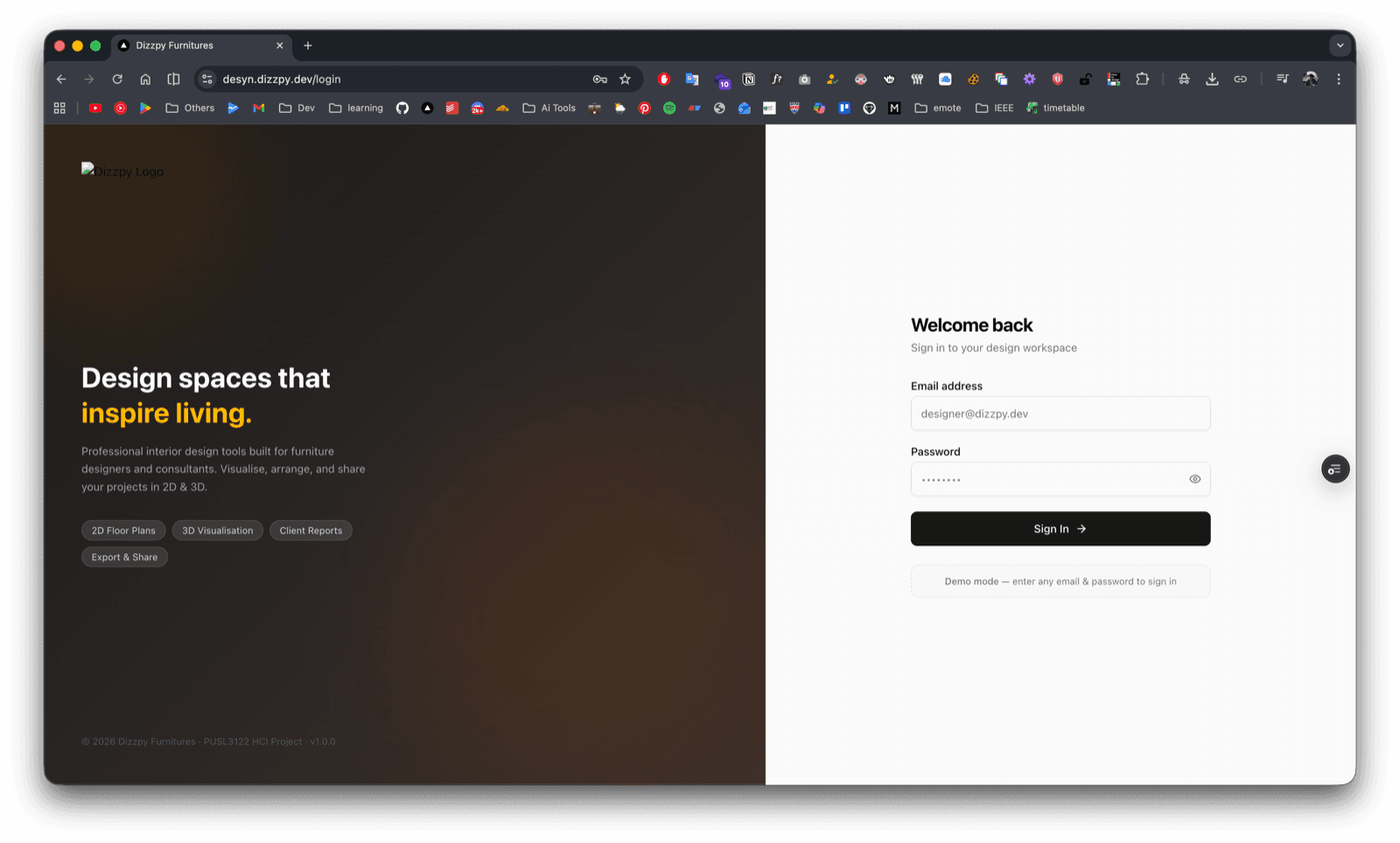 Desyn sign-in screen with Firebase-authenticated login